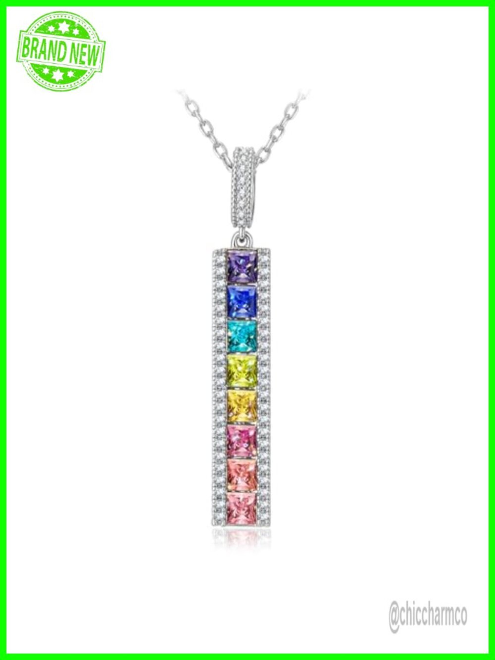Handmade 925 Sterling Silver Rainbow Crystal Pendant Necklace Women